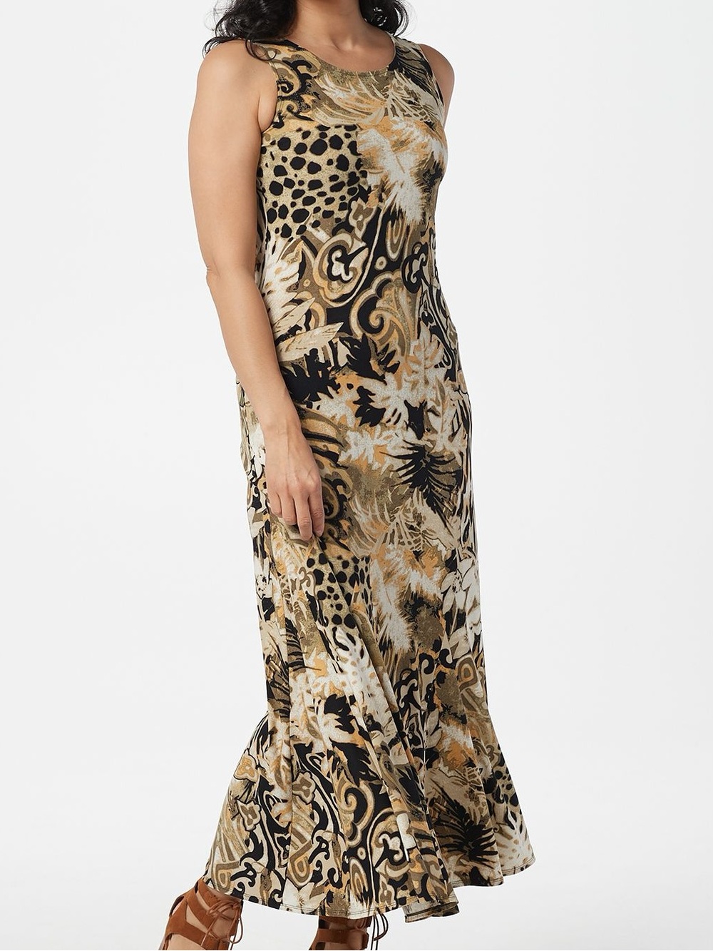 Attitudes by Renee Sleeveless Maxi Dress Botanical/Animal Print